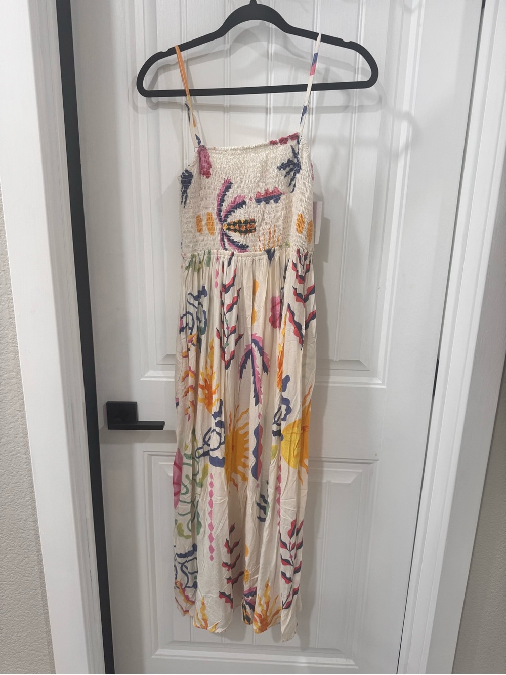 NWT Kindred by Anthropologie Smocked Cream Maxi Bohemian Floral Print -Large